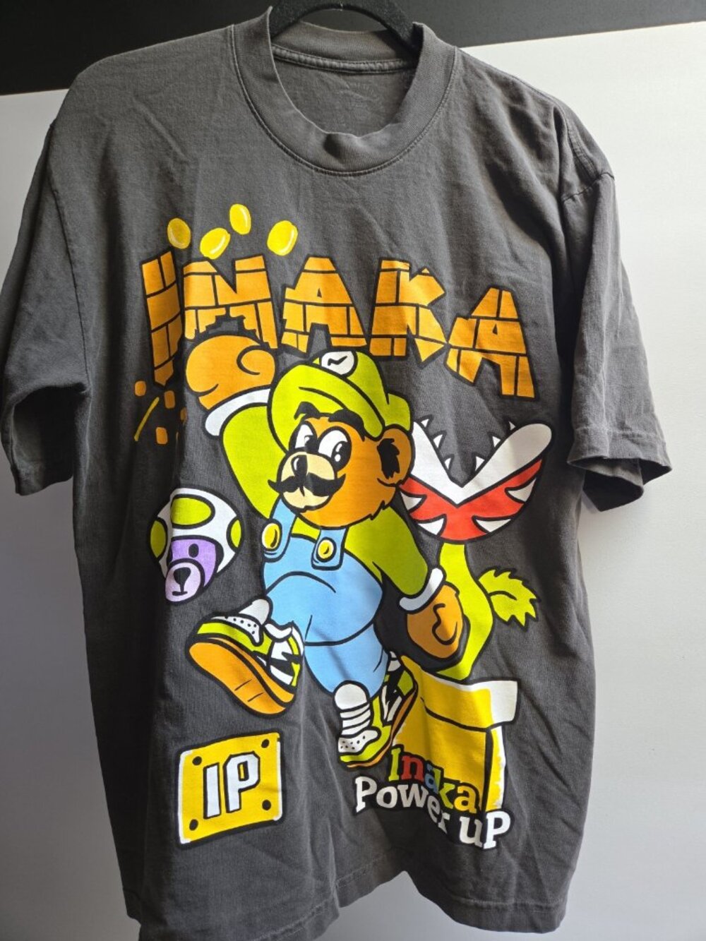 Inaka Power Up Shirt L Mario Bros Nintendo Teddy Bear Gym Workout Video Games